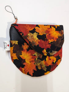 Pochette ovale / Feuille d'érable / Cuirette orange & noir