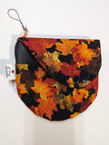 Pochette ovale / Feuille d'érable / Cuirette orange & noir