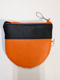 Pochette ovale / Feuille d'érable / Cuirette orange & noir