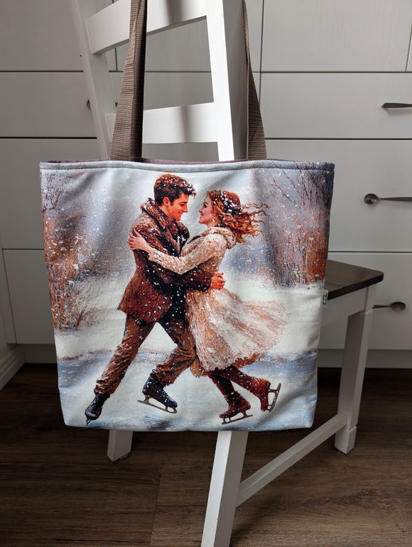 Sac / style vintage/ Amoureux / Patinage / Glace / Patin